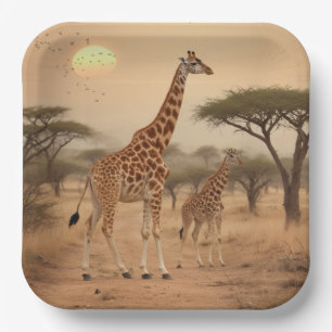 Assiettes En Carton Giraffes en Afrique