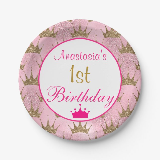 Assiettes En Carton Girl Princess Hot rose Gold Parties scintillant 1e (Devant)