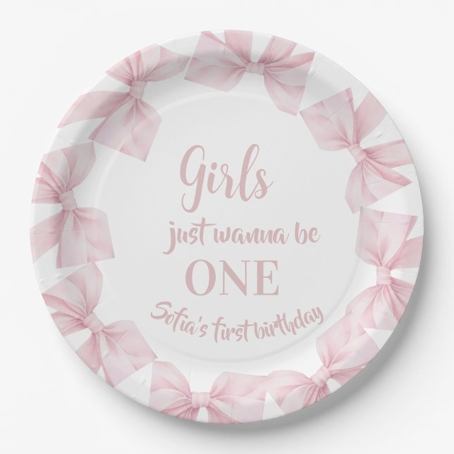 Assiettes En Carton Girls just wanna be One Pink Bow  (Créateur téléchargé)