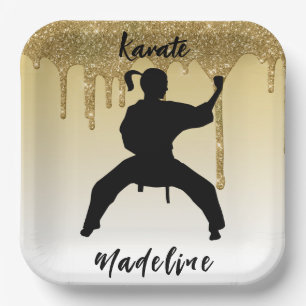 Assiettes En Carton Girls Karate Stance Gold Parties scintillant Drip 