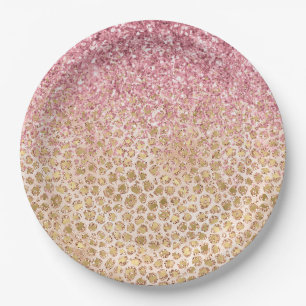 Assiettes En Carton Girly Peach Gold Empreinte de léopard Parties scin