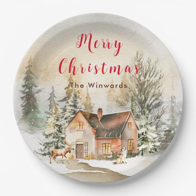 Assiettes En Carton Gîte de vacances d'hiver Joyeux Noël (Devant)