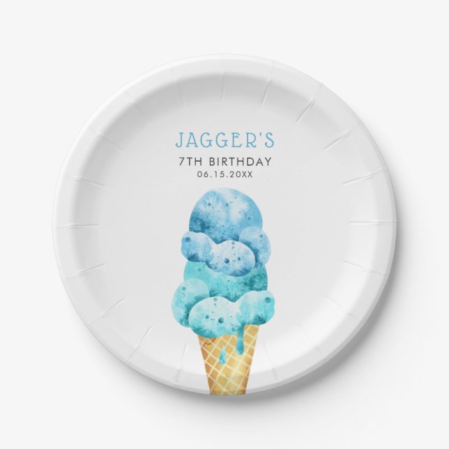 Assiettes En Carton Glace Blue Boys fête d'anniversaire (Devant)