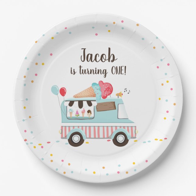 Assiettes En Carton Glace Cream Camion Sweet Time Boy Anniversaire Fêt (Devant)