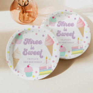 Assiettes En Carton Glace et Gâteau 3e Anniversaire