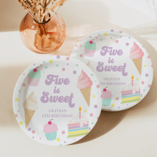Assiettes En Carton Glace et Gâteau Five est doux 5ème anniversaire