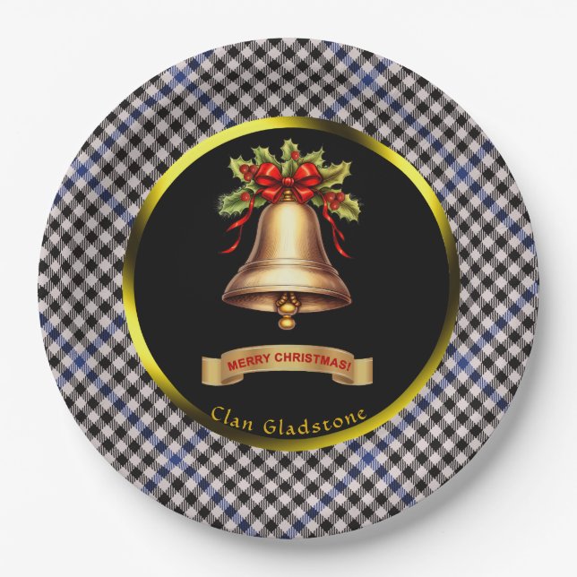 Assiettes En Carton Gladstone Tartan Noël personnalisé (Devant)