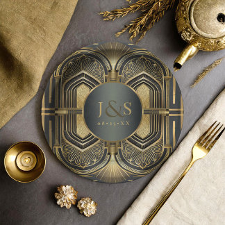 Assiettes En Carton Glam Art Deco Mariage ID1033