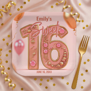 Assiettes En Carton Glam Blush et Rose Gold Sparkle Sweet Seize