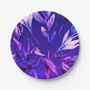 Assiettes En Carton Glam Botanique Aquarelle Couleur Violette Vive et