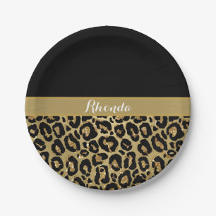 Assiettes En Carton Glam Empreinte de léopard Parties scintillant élég