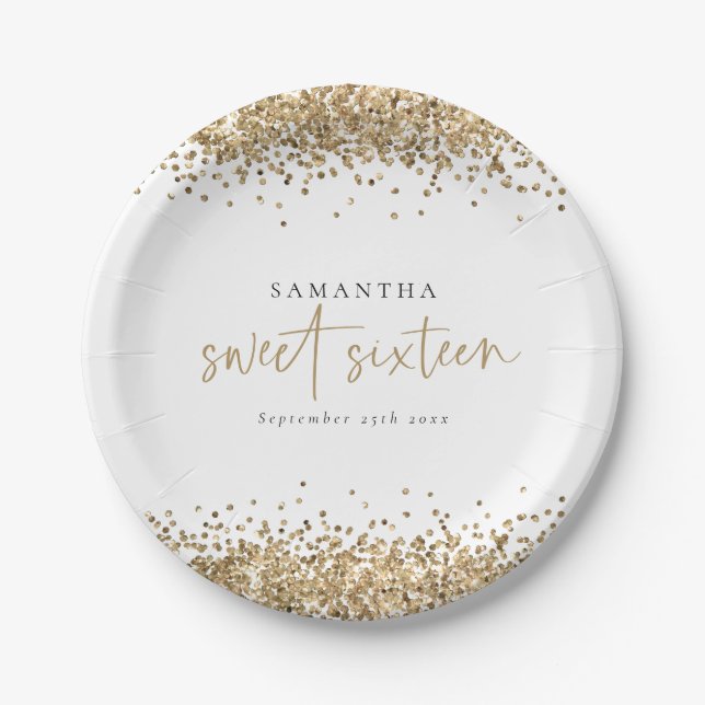 Assiettes En Carton Glam Gold Nom de la Parties scintillant Date Sweet (Devant)