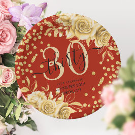 Assiettes En Carton Glam Gold Red Floral Parties scintillant 30e anniv