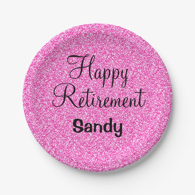 Assiettes En Carton Glam Happy Retirement Hot rose Parties scintillant (Devant)