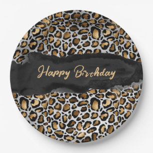 Assiettes En Carton Glam Leopard Joyeux anniversaire