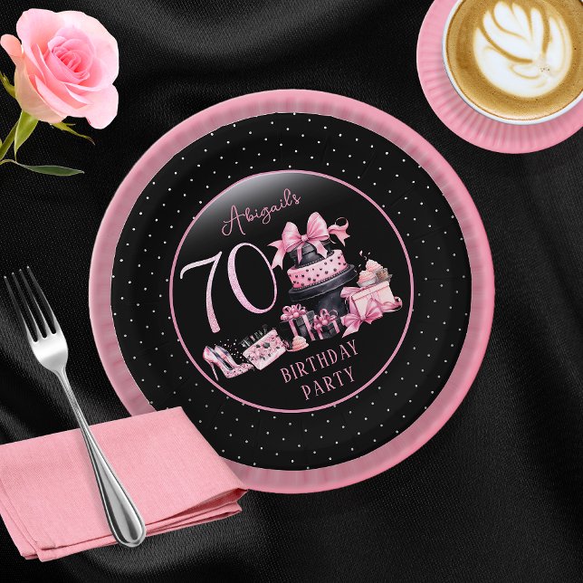 Assiettes En Carton Glam Pink Black Fashion 70th Birthday Party (Glam Pink and Black French Couture Fashion 70th Birthday Party Paper Plates)