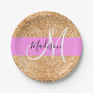Assiettes En Carton Glam Pink & Copper Parties scintillant étincelles