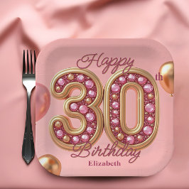 Assiettes En Carton Glam Pink et Gold Gemstone 30e anniversaire