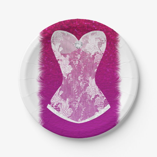 Assiettes En Carton Glam Rose & Blanc Tendance Lingerie Douche Party (Devant)