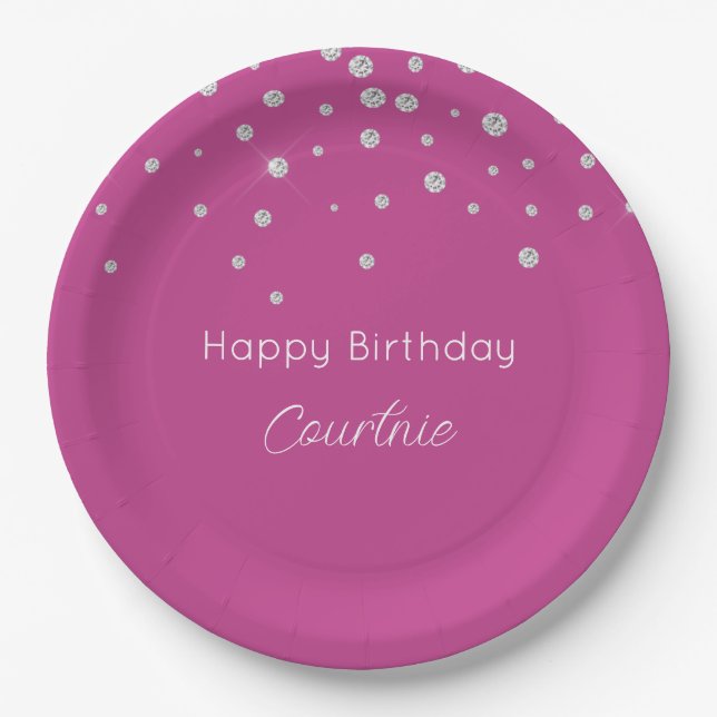 Assiettes En Carton Glam rose Diamants blancs Anniversaire (Devant)