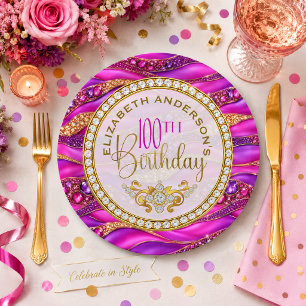 Assiettes En Carton Glam Rose Gold Bijou Strata 100e Anniversaire