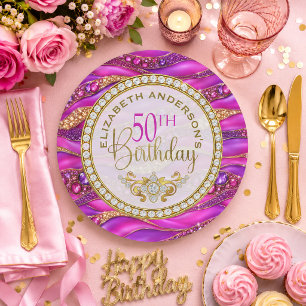 Assiettes En Carton Glam Rose Gold Bijou Strata 50e Anniversaire
