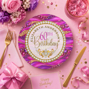 Assiettes En Carton Glam Rose Gold Bijou Strata 60e Anniversaire