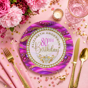 Assiettes En Carton Glam Rose Gold Bijou Strata 80e Anniversaire
