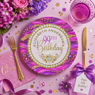 Assiettes En Carton Glam Rose Gold Bijou Strata 99e Anniversaire