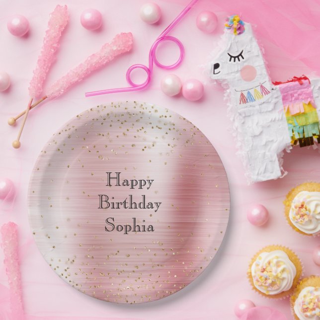 Assiettes En Carton Glam rose pâle or étincelle Confetti Anniversaire (Fête)
