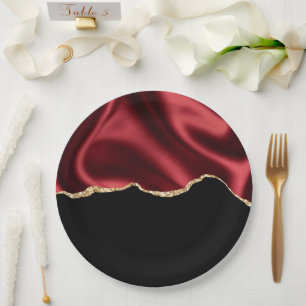 Assiettes En Carton Glam rouge foncé Satin foncé Design abstrait