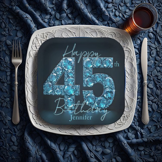 Assiettes En Carton Glam Sapphire Blue & Black Gemstone 45e anniversai (Créateur téléchargé)
