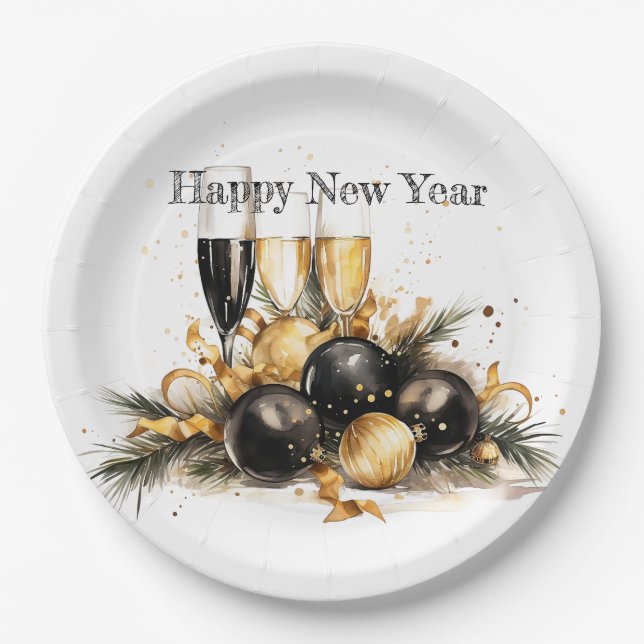Assiettes En Carton 🍾 🎉 Glamour Nouvel An Plaques de Soirée 🥂 ✨ (Devant)