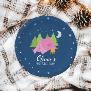Assiettes En Carton Glamping Girl Camping Plaques de fête d'anniversai