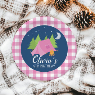 Assiettes En Carton Glamping Girl Camping Plaques de fête d'anniversai