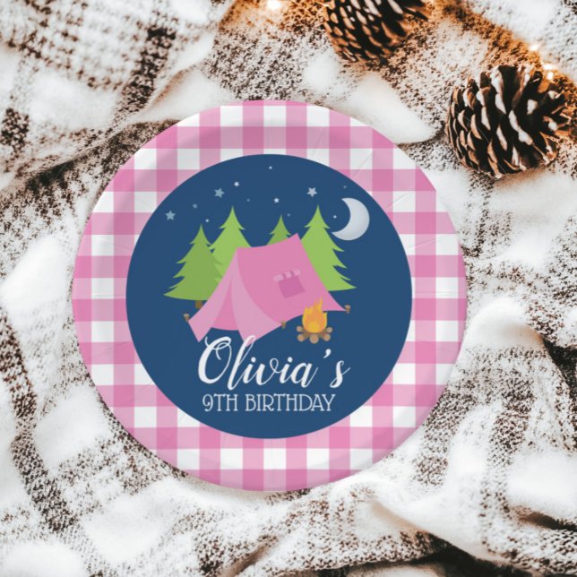 Assiettes En Carton Glamping Girl Camping Plaques de fête d'anniversai (Créateur téléchargé)