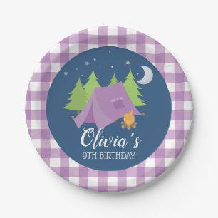 Assiettes En Carton Glamping Girl violet tente Camping fête d'annivers