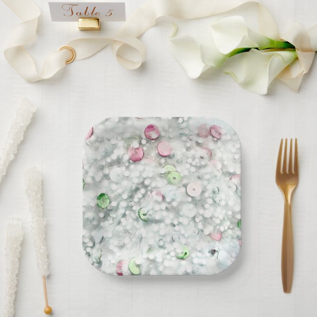 Assiettes En Carton Glitter Slime Paper Plates White (Mariage)