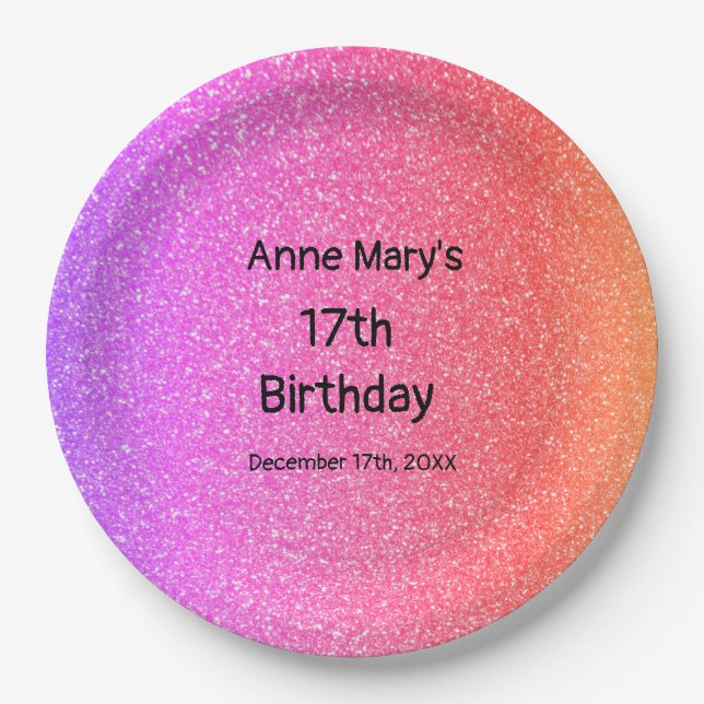 Assiettes En Carton Glittery Rose Orange 17e anniversaire Personnalisé (Devant)