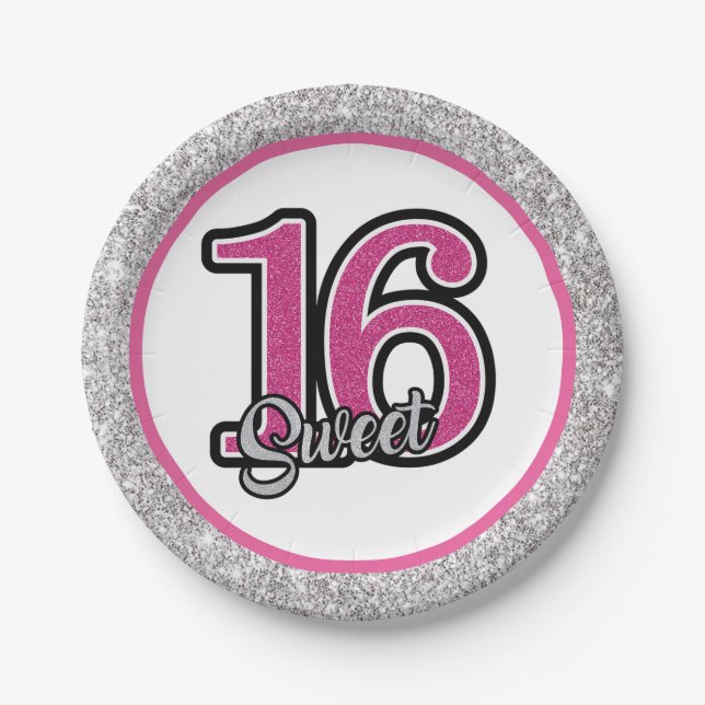 Assiettes En Carton Glitz et Glam Sweet 16 Partyware (Devant)
