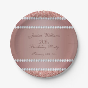 Assiettes En Carton Glitzy Rose Gold & Diamond Gem Birthday Party