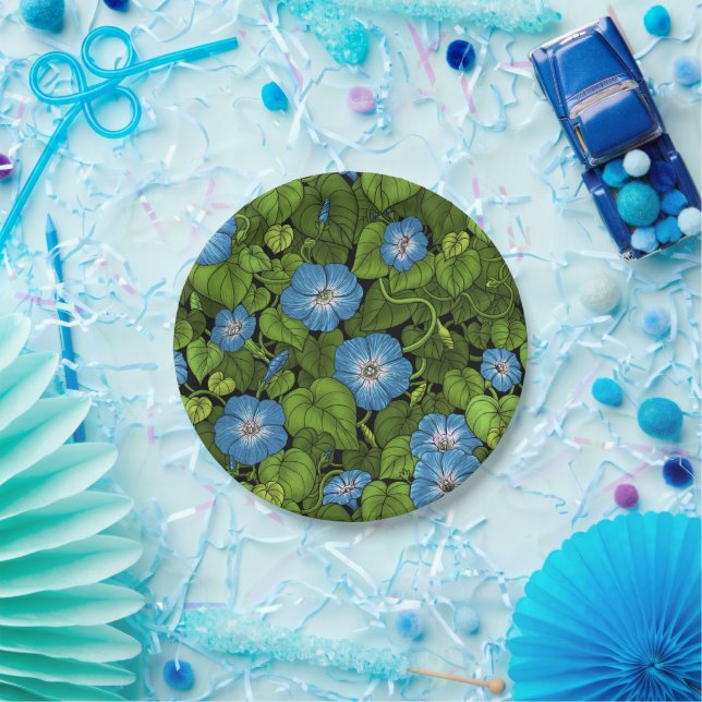 Assiettes En Carton Gloire du matin en bleu et vert (Fête)