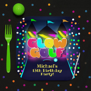 Assiettes En Carton Glow Miniature Golf fête d'anniversaire