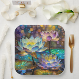 Assiettes En Carton Glowing Lotus Flowers Trio