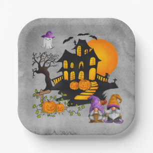 Assiettes En Carton Gnome Couple Jack O'Lanterns Maison Hantée