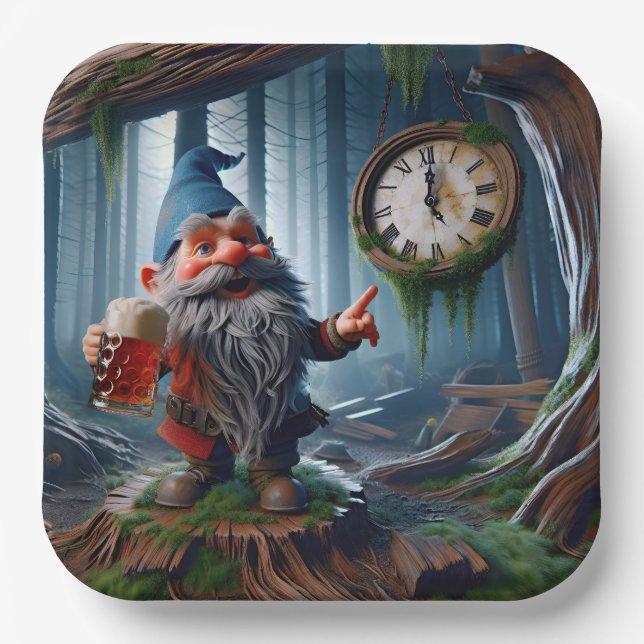 Assiettes En Carton Gnome Forestière À Cinq Heures (Recto)