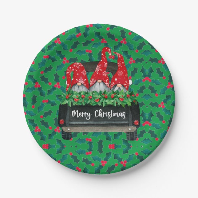 Assiettes En Carton Gnome Joyeux Noël Holly (Devant)