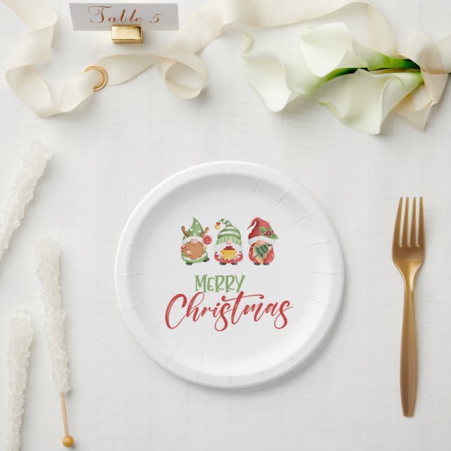 Assiettes En Carton Gnome Joyeux Plaque de Noël (Mariage)