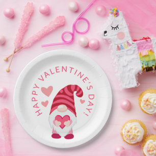 Assiettes En Carton Gnome mignonne tenant un coeur Saint Valentin