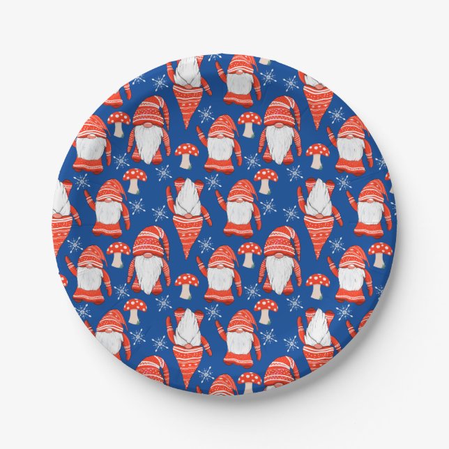 Assiettes En Carton Gnome noël bleu rouge nordique moderne (Devant)